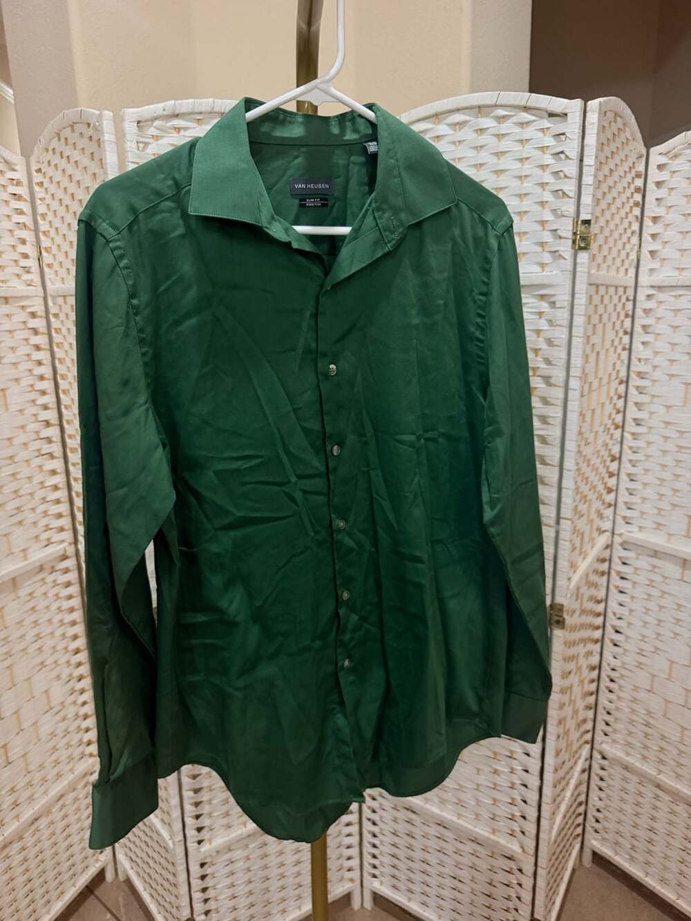 Van Heusen Slim Fit Stretch Dress Shirt Size 15-15.5 32/33 Green